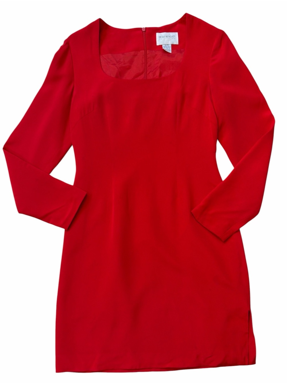 Hugo Buscati Red Silk Long Sleeve Dress
